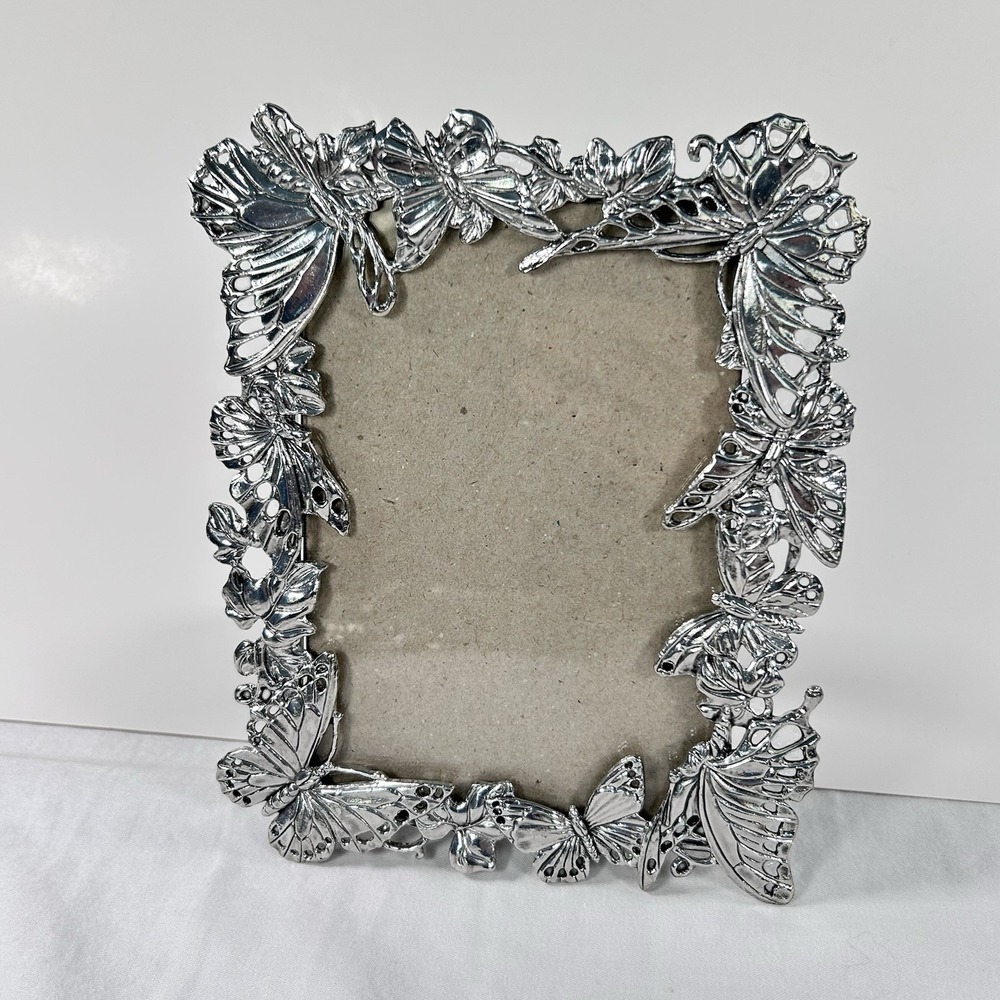 Arthur Court Pewter Silver Butterfly Rectangle Photo Picture Frame Dainty 6x7